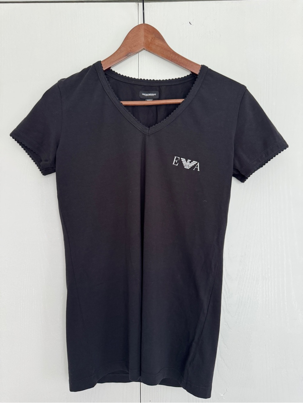 Emporio Armani Black Short Sleeve V-Neck Tee with Logo